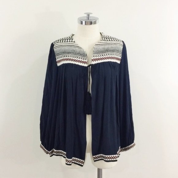 H&M Tops - H&M Boho Embroidered Loose Jacket Boho Swing Top Women's Size 10